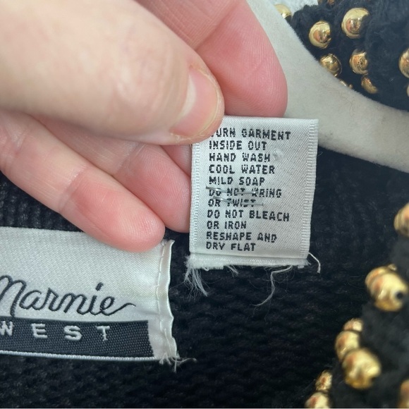 Marmie West Vintage 80s/90s Black Chunky Knit Gold Beaded Eclectic Artsy Glam S - Picture 12 of 13